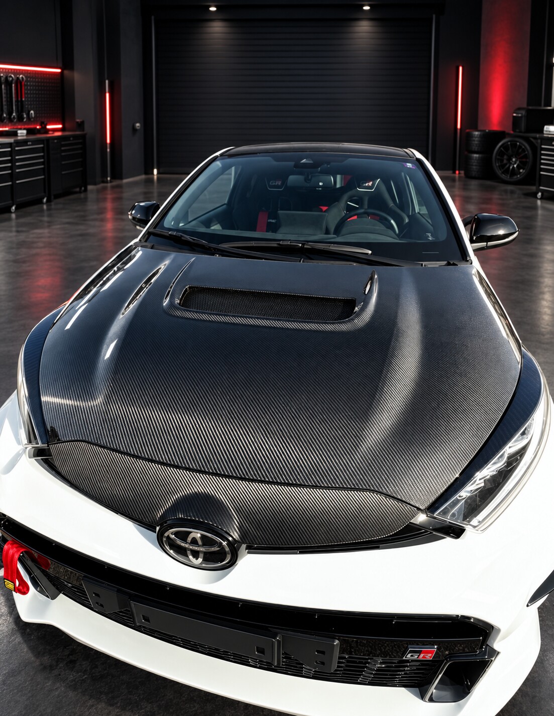 Exposed carbon fibre bonnet for Toyota GR Yaris