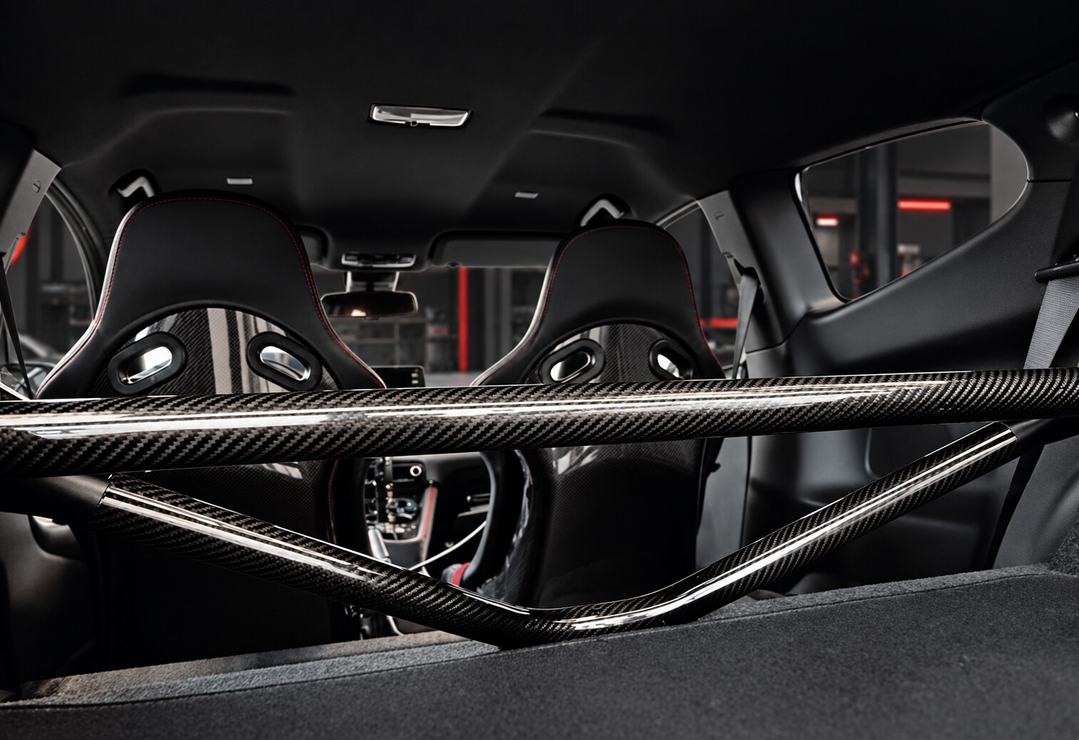 Carbon fibre rear cabin brace in a Toyota GR Yaris